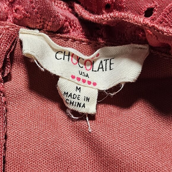 Chocolate USA Rust Red Eyelet Sundress Womens Size Medium Ruffle Hem Back Zipper - Picture 6 of 7